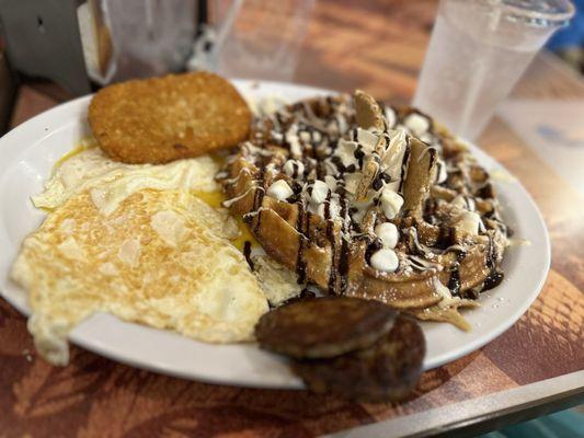 S'mores waffle  Full Waffle Breakfast