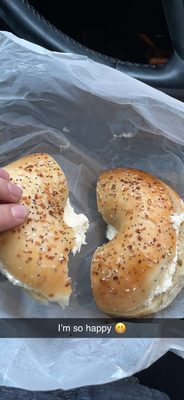 Everything bagel toasted with cream cheese