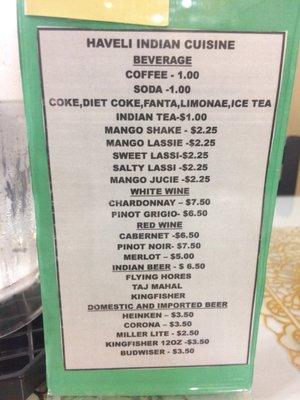 Drink menu