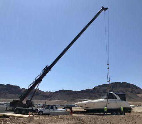 My boat being craned by Houston Crane