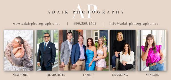 Adair Photography Specializes in Newborn, Headshots, Family, Branding and Senior Photography.