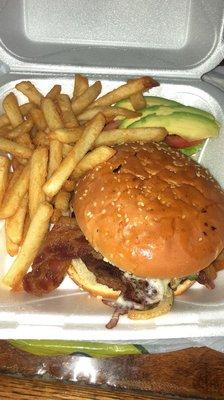 Mexican burger add bacon with fries