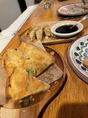 Scallion pancakes & pan fried dumplings