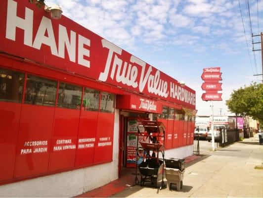 Store front of Hane True Value Hardware and U-Haul.