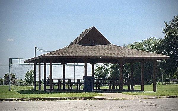 Picnic pavilion with ball fields behind