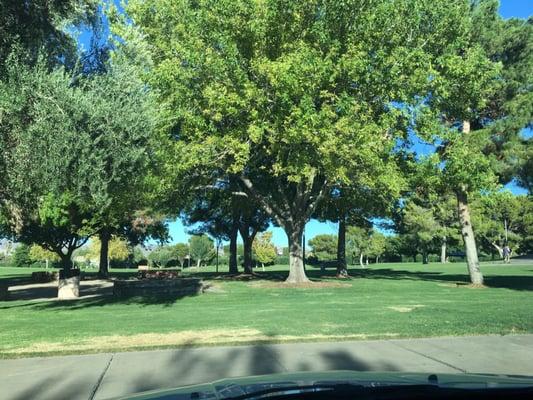 View of the park from the parking lot.