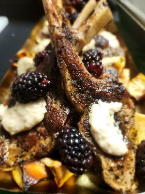 Espresso crusted lamb | Pickled Blackberry