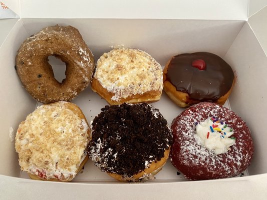 Top left to bottom right: Blueberry cake, Raspberry jelly stuffed, Cherry Cordial (favorite), Lemon jelly stuffed, Oreo, Red Velvet