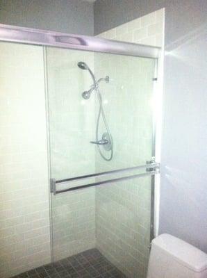 Subway tile shower.