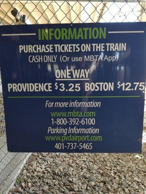 Tickets are purchased from the train conductor CASH ONLY or use the MBTA app.