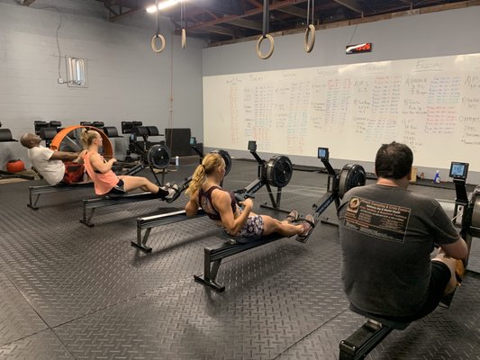 Rowing in the side gym