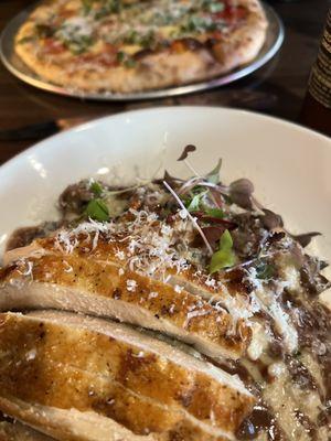 Mushroom risotto with chicken.