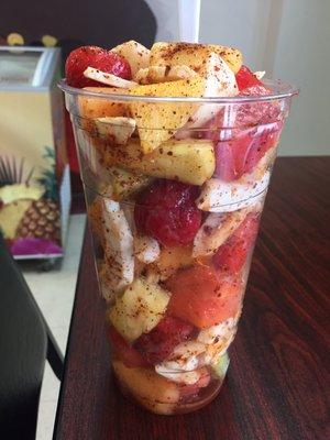 Large fruit cup con chili $5.99.