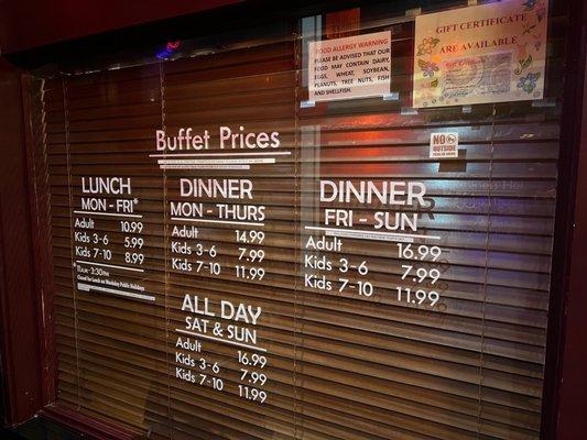 Updated Buffet Price