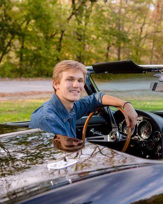 Senior Photos with a classic Corvette - Davenport Iowa