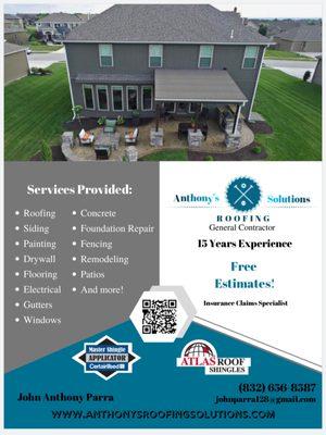 Anthony's Roofing Solutions Services Flyer