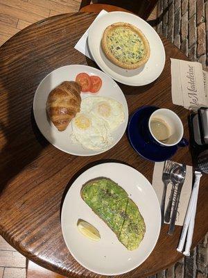 Quiche Florentine, Avocado Toast, Espresso