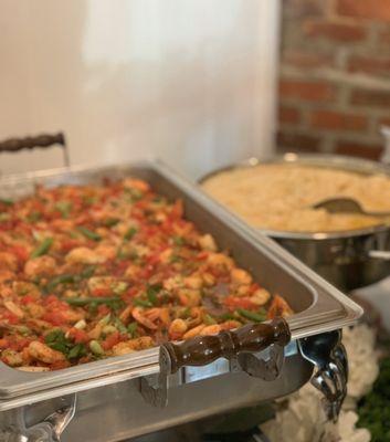 Southern Style Cajun Shrimps and Grits with Fried Lemon Catfish