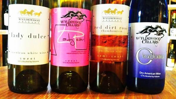 Our wines: Lady Dulce, Lady Pearl, Red Dirt Rose, and Chardonnay.