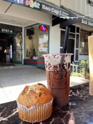 Halloween Special, green tea potion and poppin seed lemon muffin