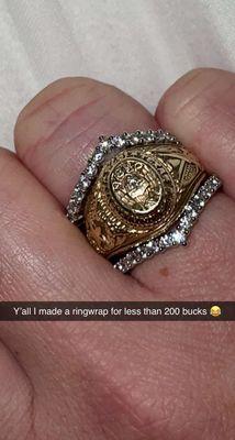 I saw this ring and was like OMG I can make an "aggie r*ng Wr*ap" for less than $200.00. It takes 2 one for top and one for the bottom.