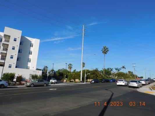 With the crossing lights yet there is very little light the car traffic can be the dangerous the speeds that go down the street.