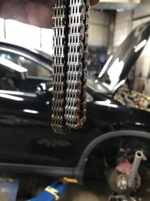 Worn timing chain due to infrequent oil changes.