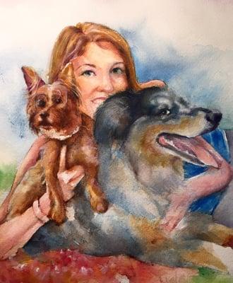 Telling the story of Brenna and her beloved pets.                       11"x14 watercolor