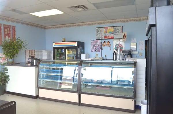 Inside counter at Donut Express, taken while establishment was closed.