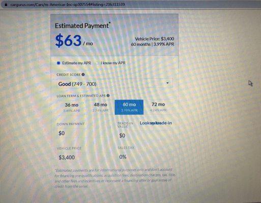 continuation of cargurus.com ESTIMATED PAYMENT AND PAYMENT CALCULATOR.