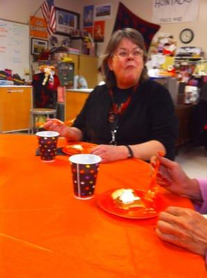 Ms. Ottesson enjoyed the pie and coffee!!