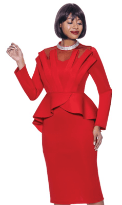 Terramina 7938: RED Only. 1 pc. Peplum Dress, Embellished neckline. Size 8-26.