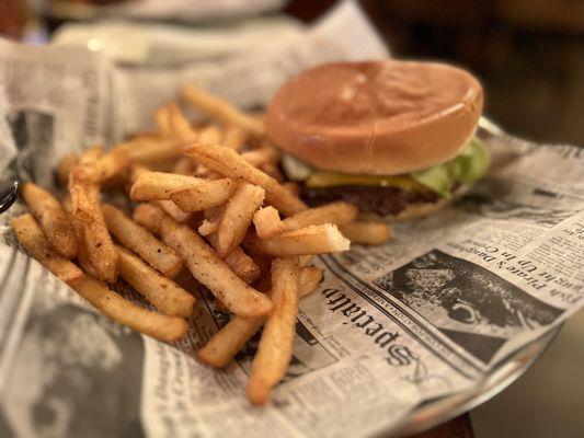 Single patty Burger and fries