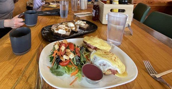 Egg Benedict and banana bread French toast