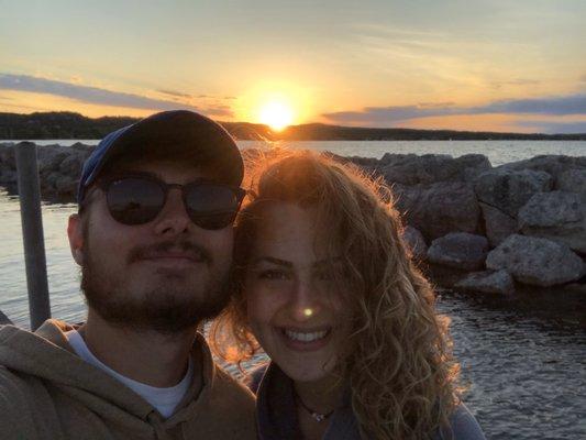 Sunset on the dock with this guy I found wandering around aimlessly asking young women for photos