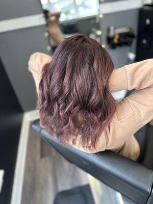 Cherry red 
Went from grown out warm balayage -- to gorgeous cherry red