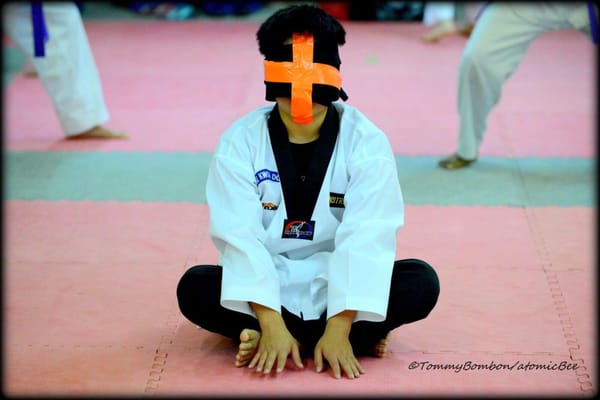 Me about to do Koryo while blindfolded and attempting to finish off ending at my starting point. Not as easy as it looks