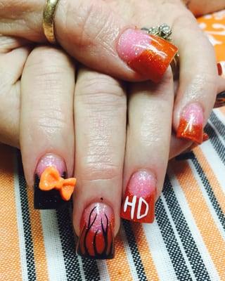 Harley Davidson and Halloween nails