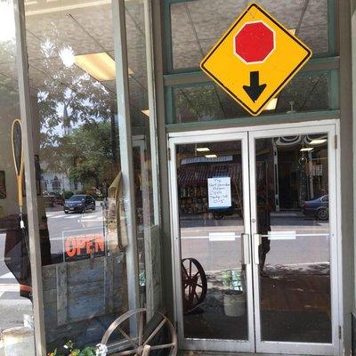 Store entrance on Main St. Windsor. VT.