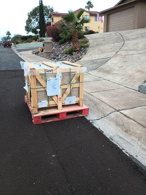 Pallet of pavers, very heavy, left in the street even after being asked to put in side driveway which is short and flat!