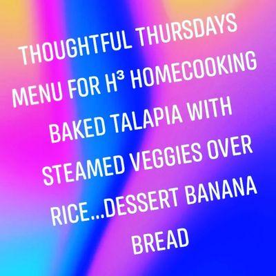 Thoughtful Thursdays menu for 9/30/21