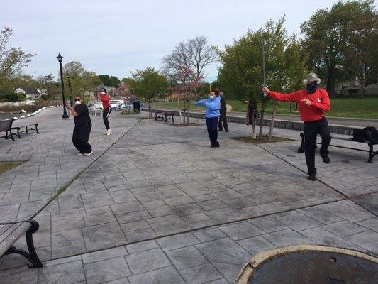 Outdoor class, masked up for safety during the pandemic