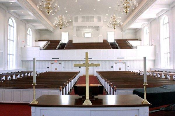 The Chapel seats 600 and overlooks the central campus quadrangle.