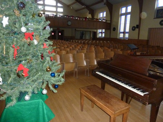 Worship sanctuary just before Christmas. We have over 250 chairs with more seating in the balcony.  Most Sundays we are 70 to 90 people.