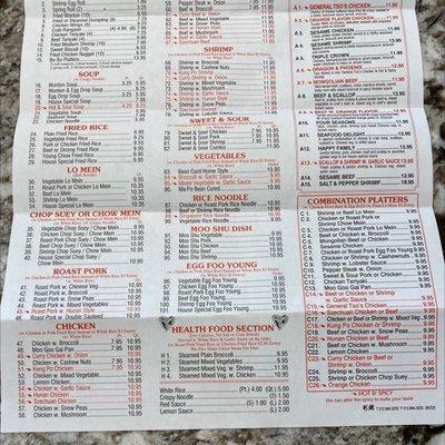 Updated menu pricing