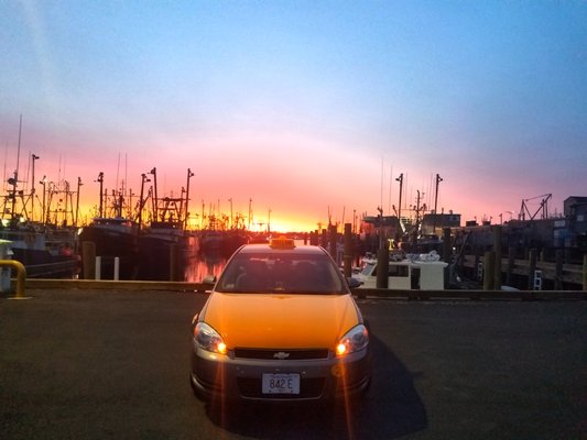 The cab matches the sunrise!