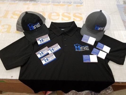 Hats, Shirts and Business Cards for Home Inspection Repair Experts.