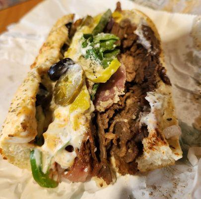 The monster double Philly meat with all veggies and sauces