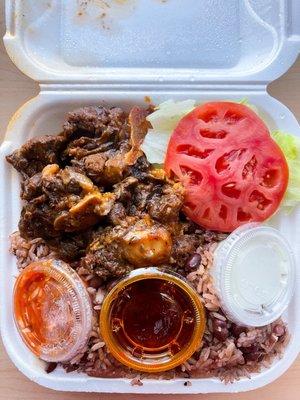 Rice & beans with stewed oxtail.