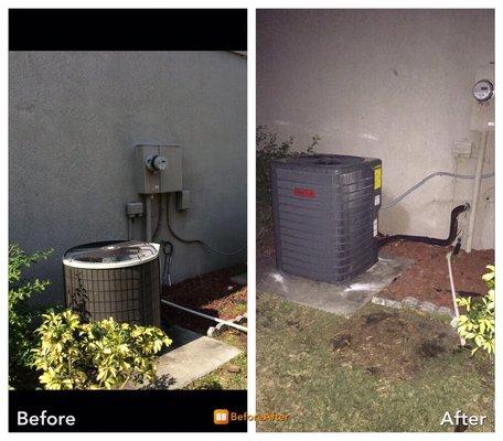 Pesko Residence outside unit before and after 16 S.E.E.R heat pump installation